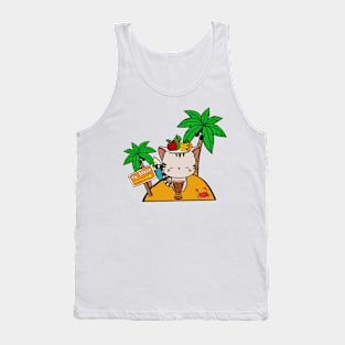 Funny tabby cat is on a deserted island Tank Top